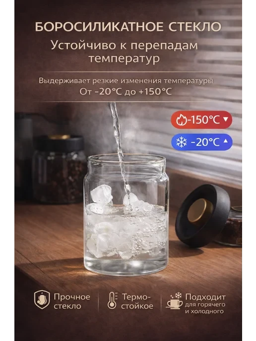 Банка стеклянная с вакуумной крышкой для кофе и чая 1800мл