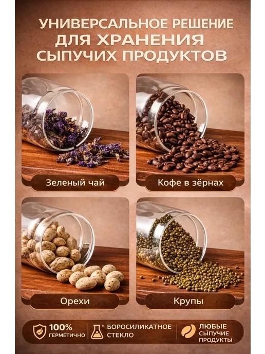 Банка стеклянная с вакуумной крышкой для кофе и чая 1800мл